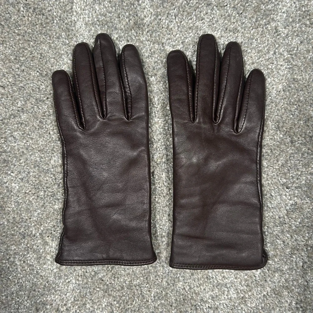 Charter Club Womens Dark Brown Leather Gloves Knit Lined Size Large